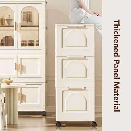 Multi - Functional Folding Plastic Wardrobe Storage Cabinet With Wheels - Driftwood - Sleep Galleria
