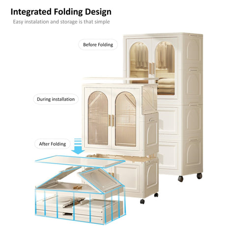 Multi - Functional Folding Plastic Wardrobe Storage Cabinet With Wheels - Driftwood - Sleep Galleria