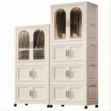 Multi - Functional Folding Plastic Wardrobe Storage Cabinet With Wheels - Driftwood - Sleep Galleria