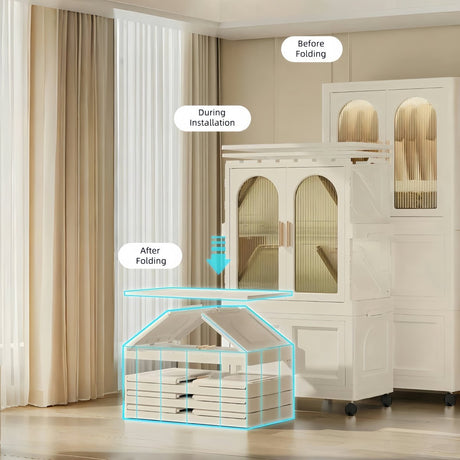 Multi - Functional Folding Plastic Wardrobe Storage Cabinet With Wheels - Driftwood - Sleep Galleria