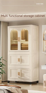 Multi - Functional Folding Plastic Wardrobe Storage Cabinet With Wheels - Driftwood - Sleep Galleria
