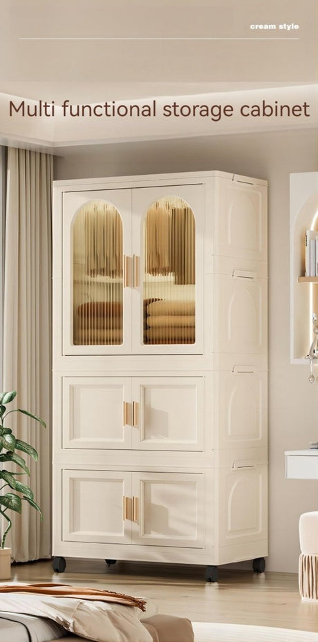 Multi - Functional Folding Plastic Wardrobe Storage Cabinet With Wheels - Driftwood - Sleep Galleria