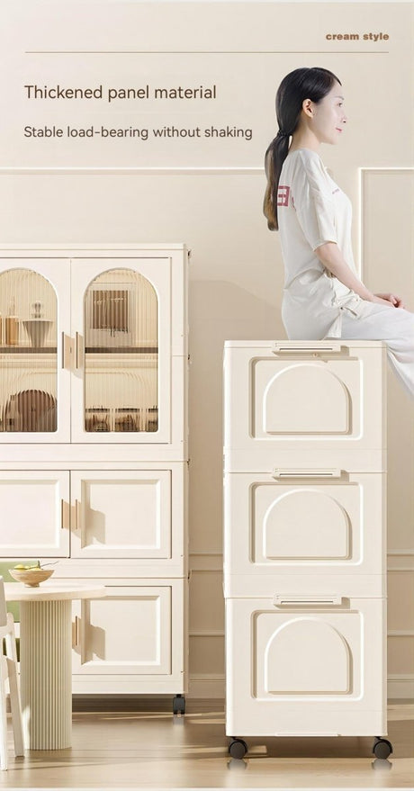 Multi - Functional Folding Plastic Wardrobe Storage Cabinet With Wheels - Driftwood - Sleep Galleria