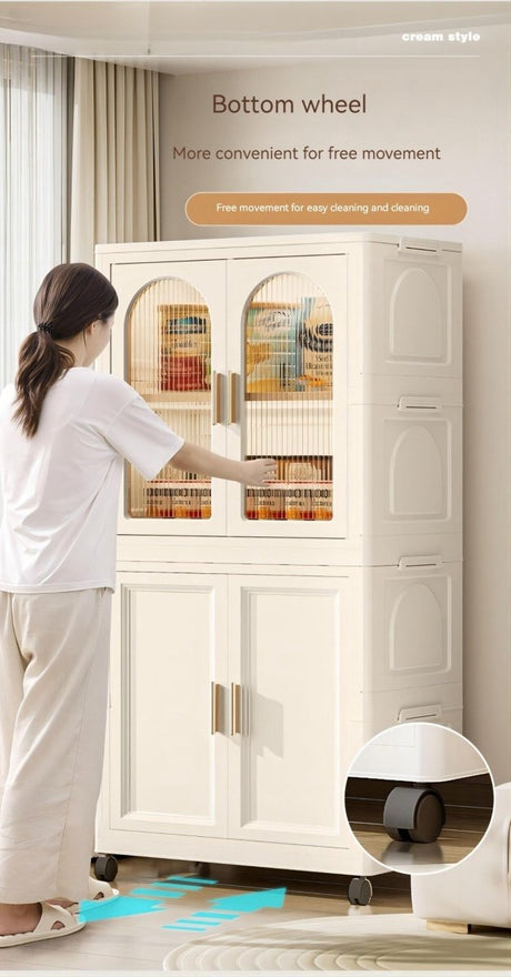 Multi - Functional Folding Plastic Wardrobe Storage Cabinet With Wheels - Driftwood - Sleep Galleria