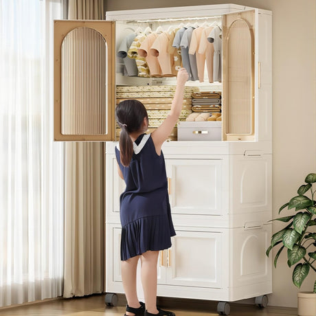 Multi - Functional Folding Plastic Wardrobe Storage Cabinet With Wheels - Driftwood - Sleep Galleria