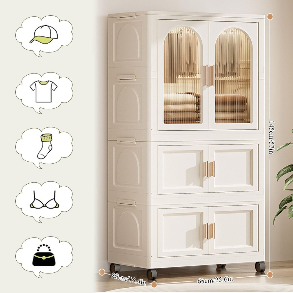Multi - Functional Folding Plastic Wardrobe Storage Cabinet With Wheels - Driftwood - Sleep Galleria