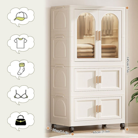 Multi - Functional Folding Plastic Wardrobe Storage Cabinet With Wheels - Driftwood - Sleep Galleria