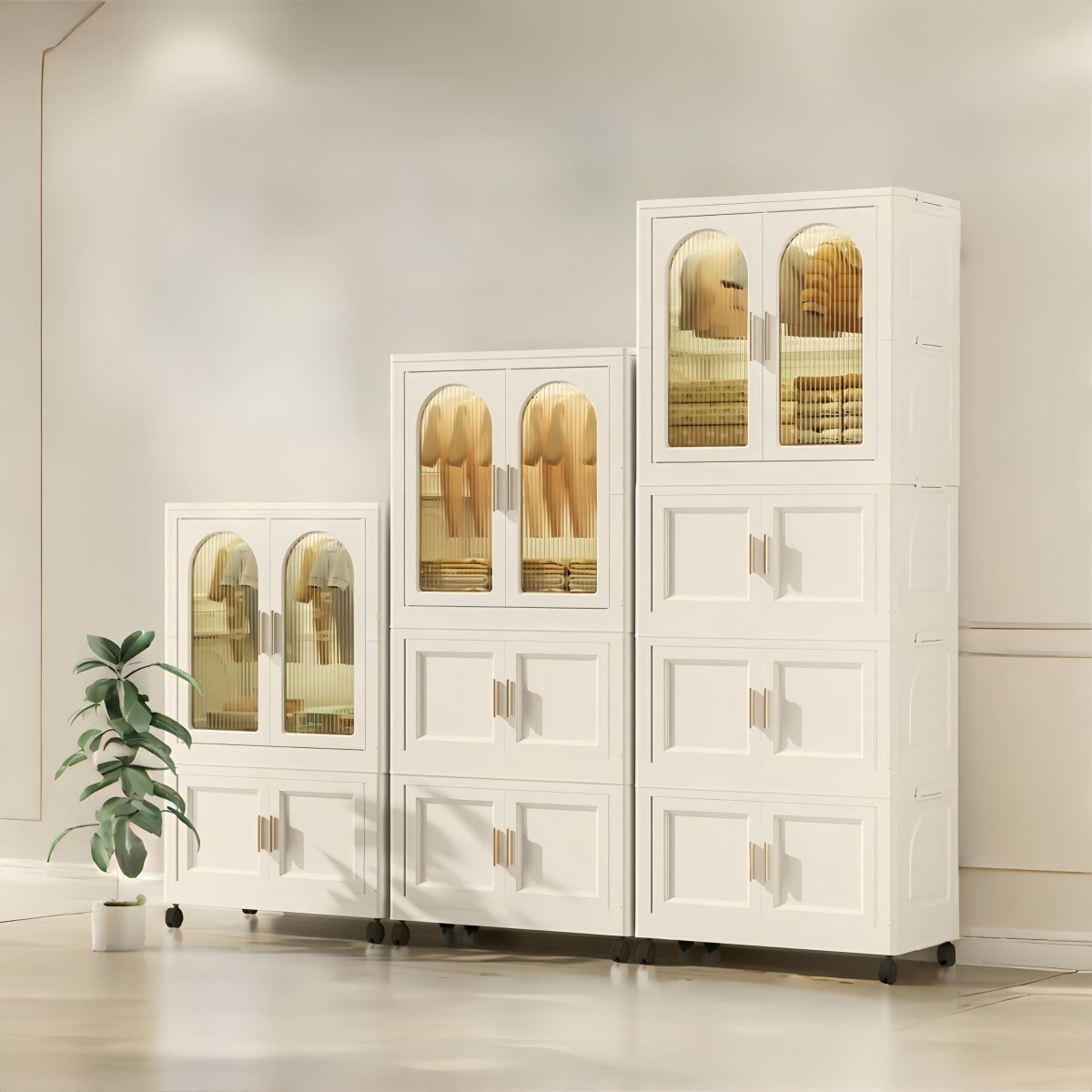 Multi - Functional Folding Plastic Wardrobe Storage Cabinet With Wheels - Driftwood - Sleep Galleria