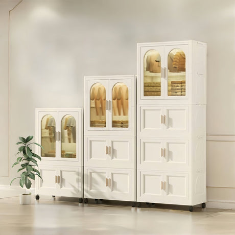 Multi - Functional Folding Plastic Wardrobe Storage Cabinet With Wheels - Driftwood - Sleep Galleria