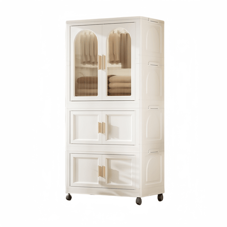 Multi - Functional Folding Plastic Wardrobe Storage Cabinet With Wheels - Driftwood - Sleep Galleria
