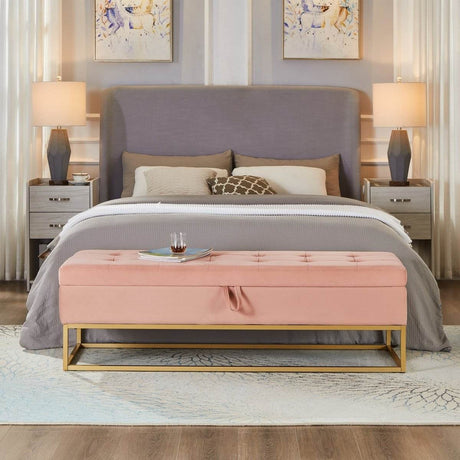 Multifunctional Velvet Storage Bench With Metal Base - Sleep Galleria