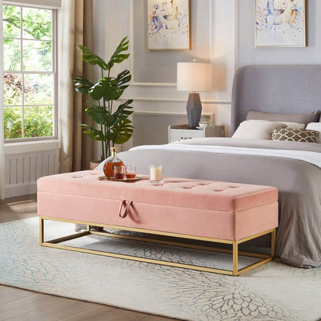 Multifunctional Velvet Storage Bench With Metal Base - Sleep Galleria