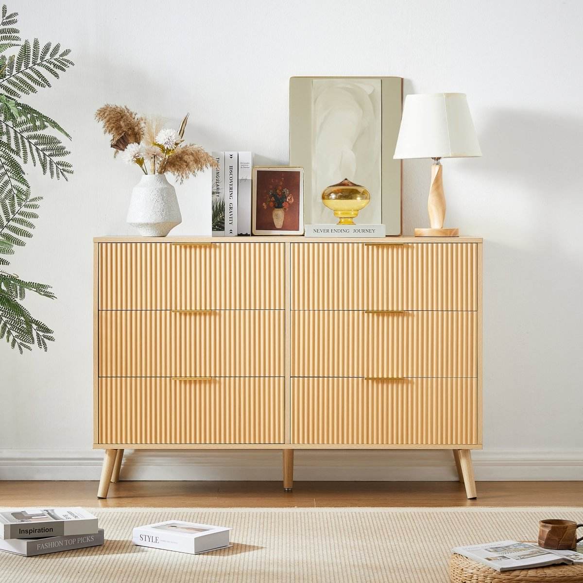 Natural Wave Pattern Particleboard Cabinet With 6 Drawers - Sleep Galleria