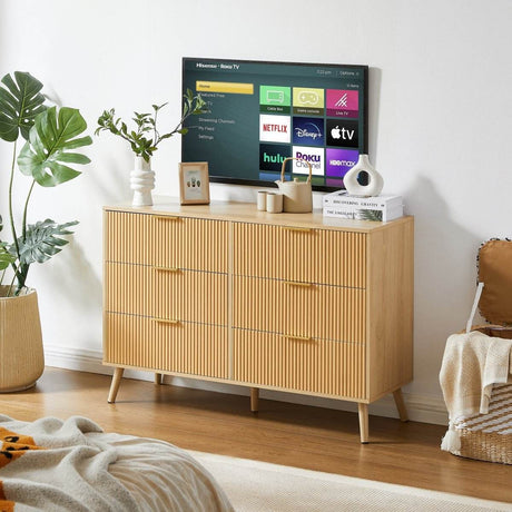 Natural Wave Pattern Particleboard Cabinet With 6 Drawers - Sleep Galleria