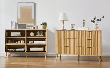 Natural Wave Pattern Particleboard Cabinet With 6 Drawers - Sleep Galleria