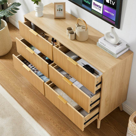 Natural Wave Pattern Particleboard Cabinet With 6 Drawers - Sleep Galleria