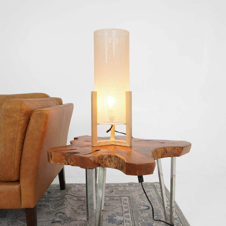 Oak Wood Mid - Century Modern Table Lamp with Rattan Shade - Driftwood - Sleep Galleria
