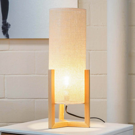 Oak Wood Mid - Century Modern Table Lamp with Rattan Shade - Driftwood - Sleep Galleria
