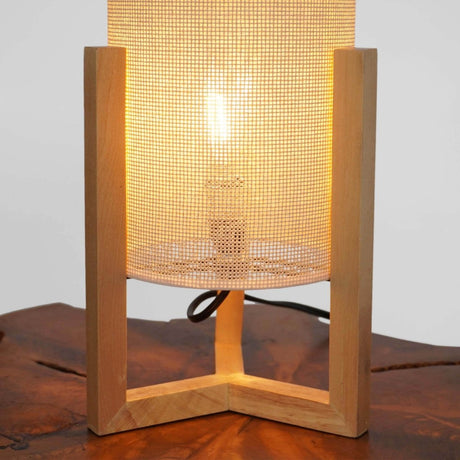Oak Wood Mid - Century Modern Table Lamp with Rattan Shade - Driftwood - Sleep Galleria