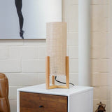 Oak Wood Mid-Century Modern Table Lamp with Rattan Shade - Sleep Galleria