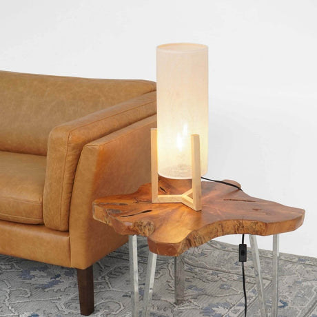 Oak Wood Mid - Century Modern Table Lamp with Rattan Shade - Driftwood - Sleep Galleria