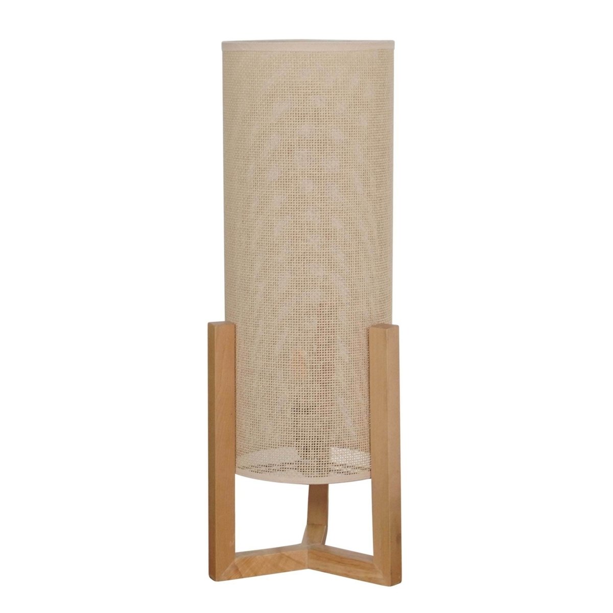 Oak Wood Mid-Century Modern Table Lamp with Rattan Shade - Sleep Galleria