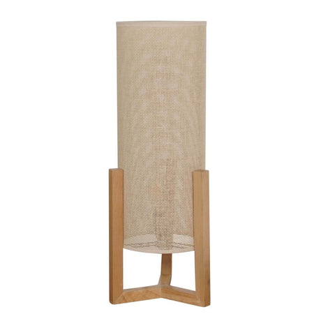 Oak Wood Mid - Century Modern Table Lamp with Rattan Shade - Driftwood - Sleep Galleria