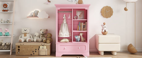 Open Children's Wardrobe With Hanging Rod Drawer - Driftwood - Sleep Galleria