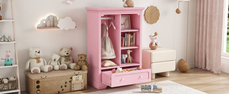 Open Children's Wardrobe With Hanging Rod Drawer - Driftwood - Sleep Galleria