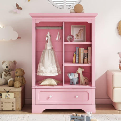Open Children's Wardrobe With Hanging Rod Drawer - Driftwood - Sleep Galleria