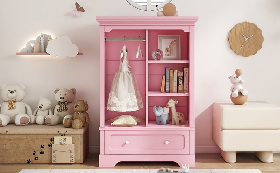 Open Children's Wardrobe With Hanging Rod Drawer - Driftwood - Sleep Galleria