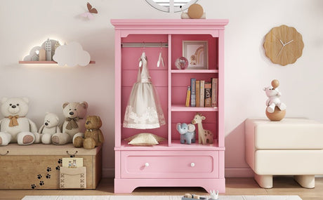 Open Children's Wardrobe With Hanging Rod Drawer - Driftwood - Sleep Galleria