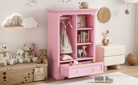 Open Children's Wardrobe With Hanging Rod Drawer - Driftwood - Sleep Galleria