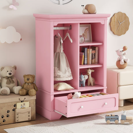 Open Children's Wardrobe With Hanging Rod Drawer - Driftwood - Sleep Galleria