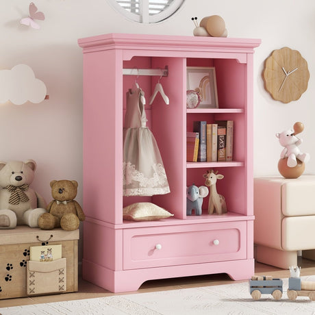 Open Children's Wardrobe With Hanging Rod Drawer - Driftwood - Sleep Galleria