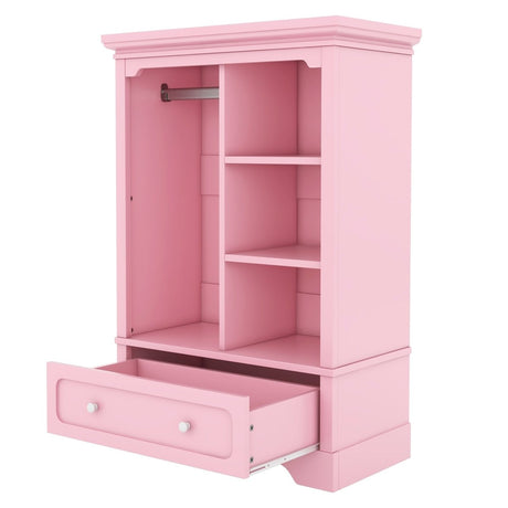 Open Children's Wardrobe With Hanging Rod Drawer - Driftwood - Sleep Galleria