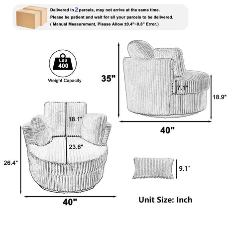 Oversized 360-Degree Swivel Plush Corduroy Accent Chair With Pillows - Sleep Galleria