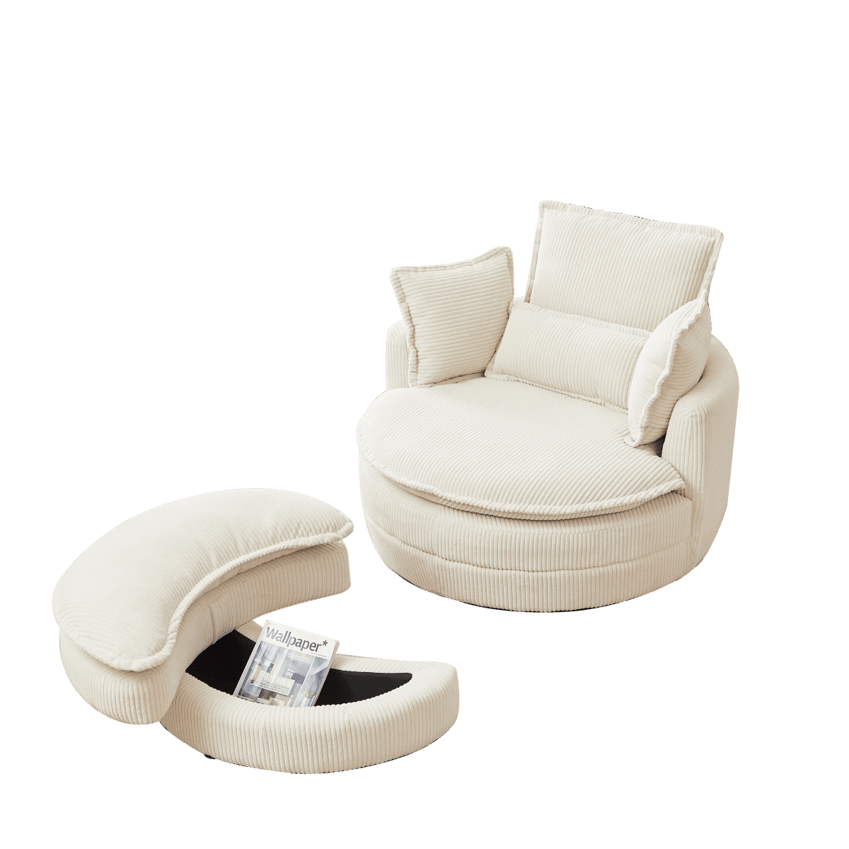 Oversized Modern Corduroy Swivel Chair With Ottoman - Sleep Galleria