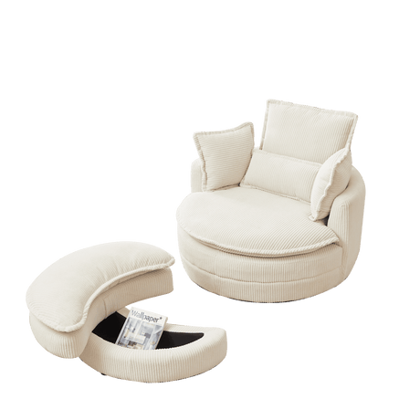 Oversized Modern Corduroy Swivel Chair With Ottoman - Sleep Galleria