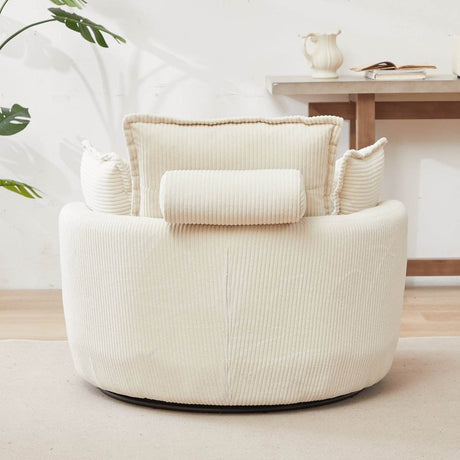 Oversized Modern Corduroy Swivel Chair With Ottoman - Sleep Galleria