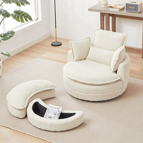 Oversized Modern Corduroy Swivel Chair With Ottoman - Sleep Galleria