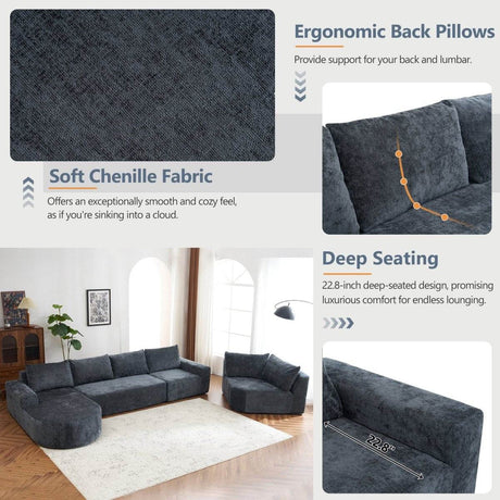Oversized Modular Sectional Sofa Set Grey Chenille - Driftwood - Sleep Galleria