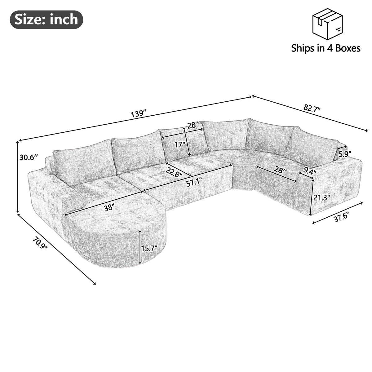 Oversized Modular Sectional Sofa Set Grey Chenille - Sleep Galleria