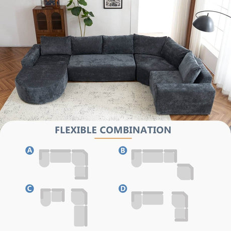 Oversized Modular Sectional Sofa Set Grey Chenille - Driftwood - Sleep Galleria