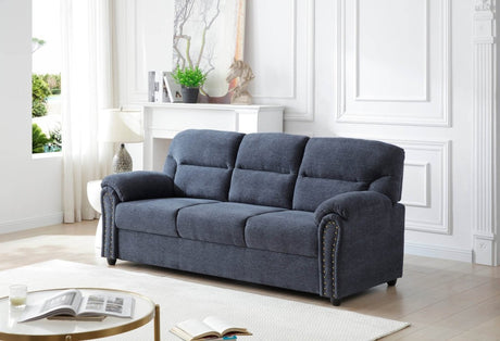 Plush Upholstered Blue Chenille 3 - Seat Sofa - Driftwood - Sleep Galleria