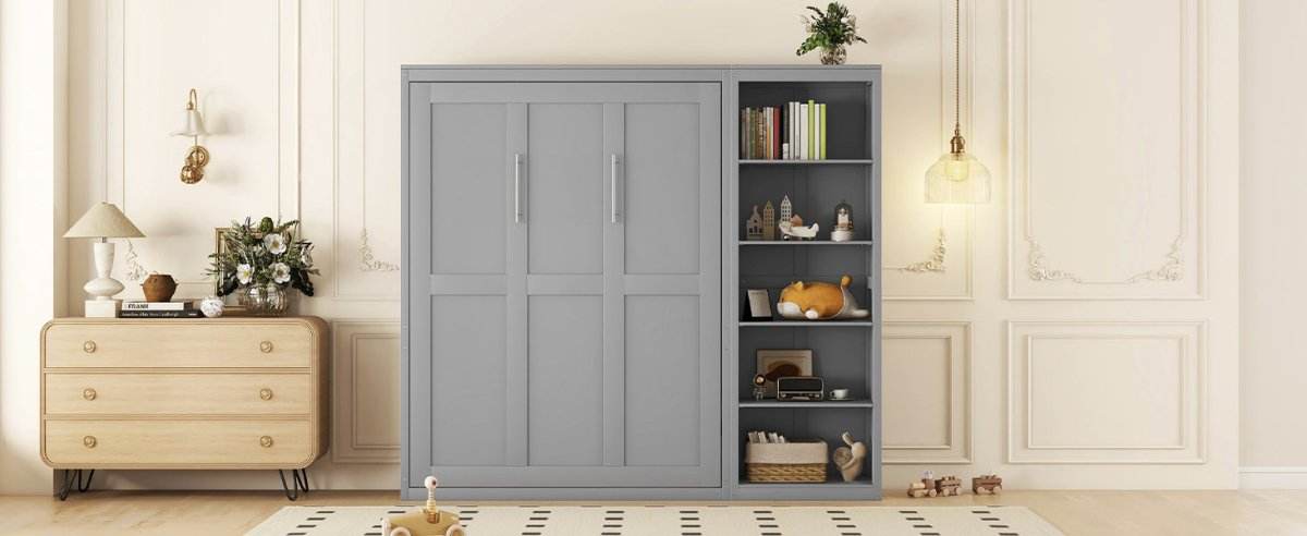 Queen Murphy Wall Bed With Shelves Solid Wood - Sleep Galleria