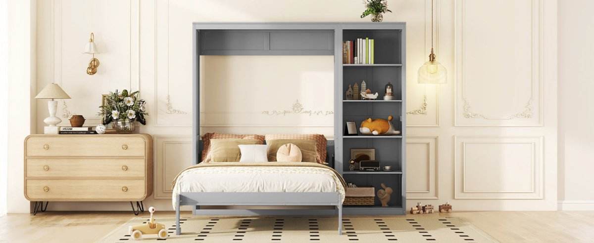 Queen Murphy Wall Bed With Shelves Solid Wood - Sleep Galleria