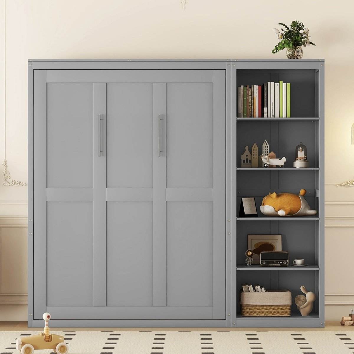 Queen Murphy Wall Bed With Shelves Solid Wood - Sleep Galleria