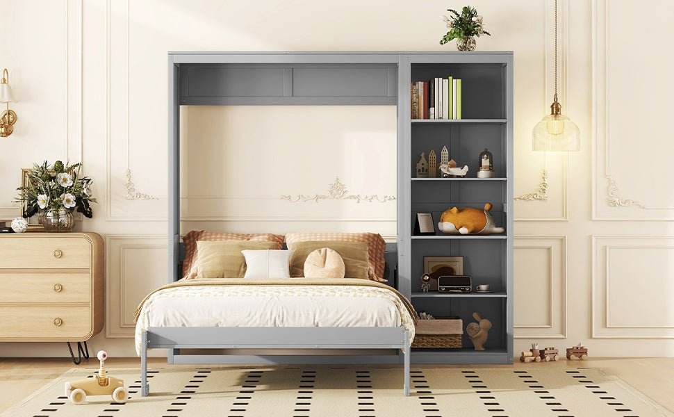 Queen Murphy Wall Bed With Shelves Solid Wood - Sleep Galleria