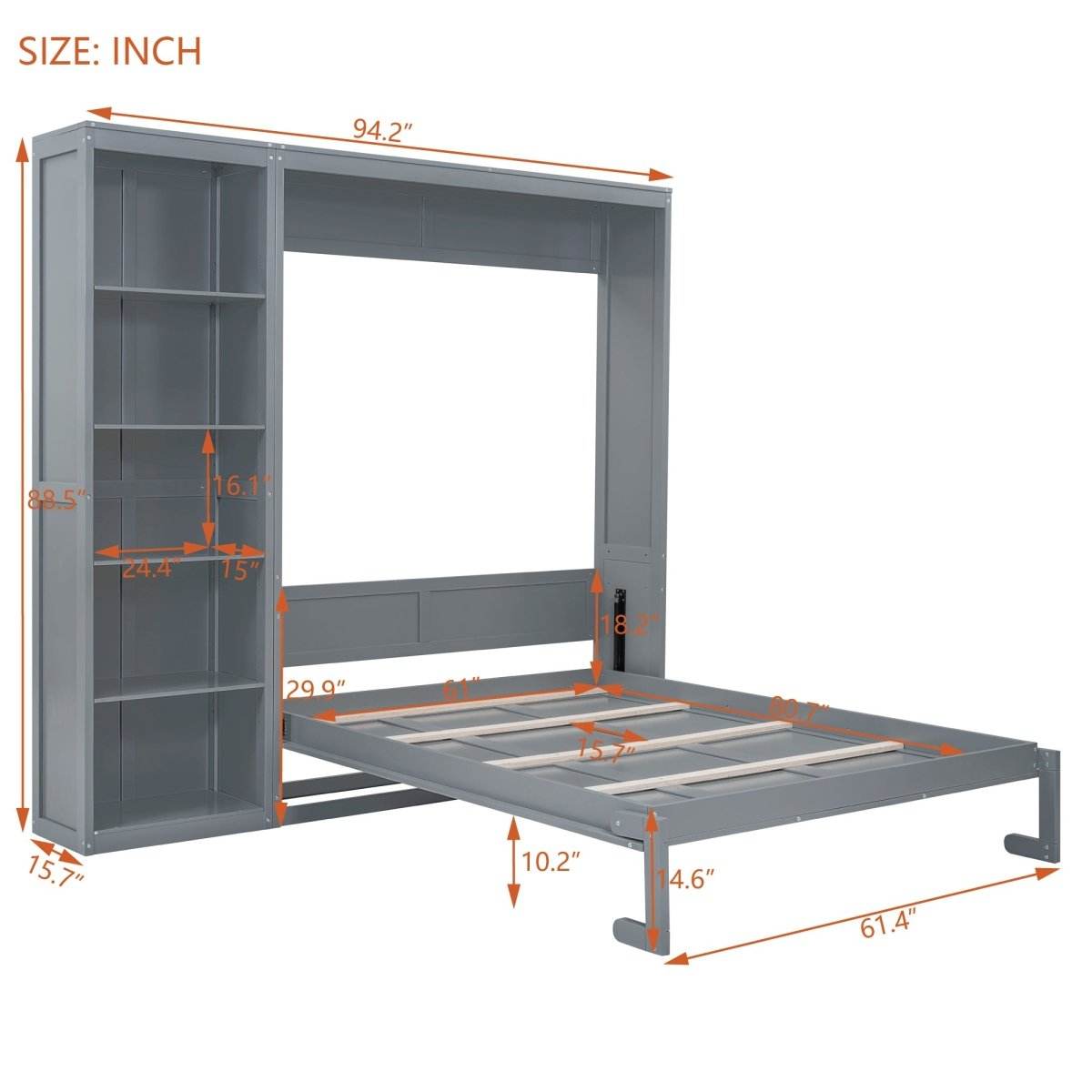 Queen Murphy Wall Bed With Shelves Solid Wood - Sleep Galleria